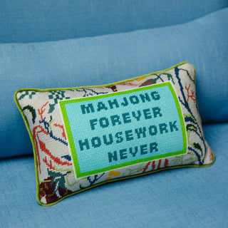 Furbish Mahjong Forever, Needlepoint Pillow