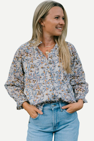 Clara The Label Victoria Dunn Sage Blouse, Gilded Branch