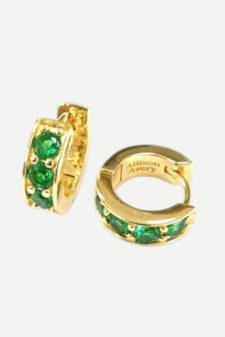Allison Avery Wren Huggies Earrings, Small, Emerald/Gold Allison Avery