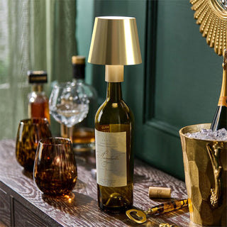 Two's Company Led Portable Cordless Gold Lampshade Bottle Lamp w/ Stopper Attachment