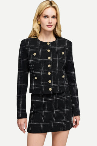 Generation LOVE Lilith Windowpane Tweed Jacket, Black & White