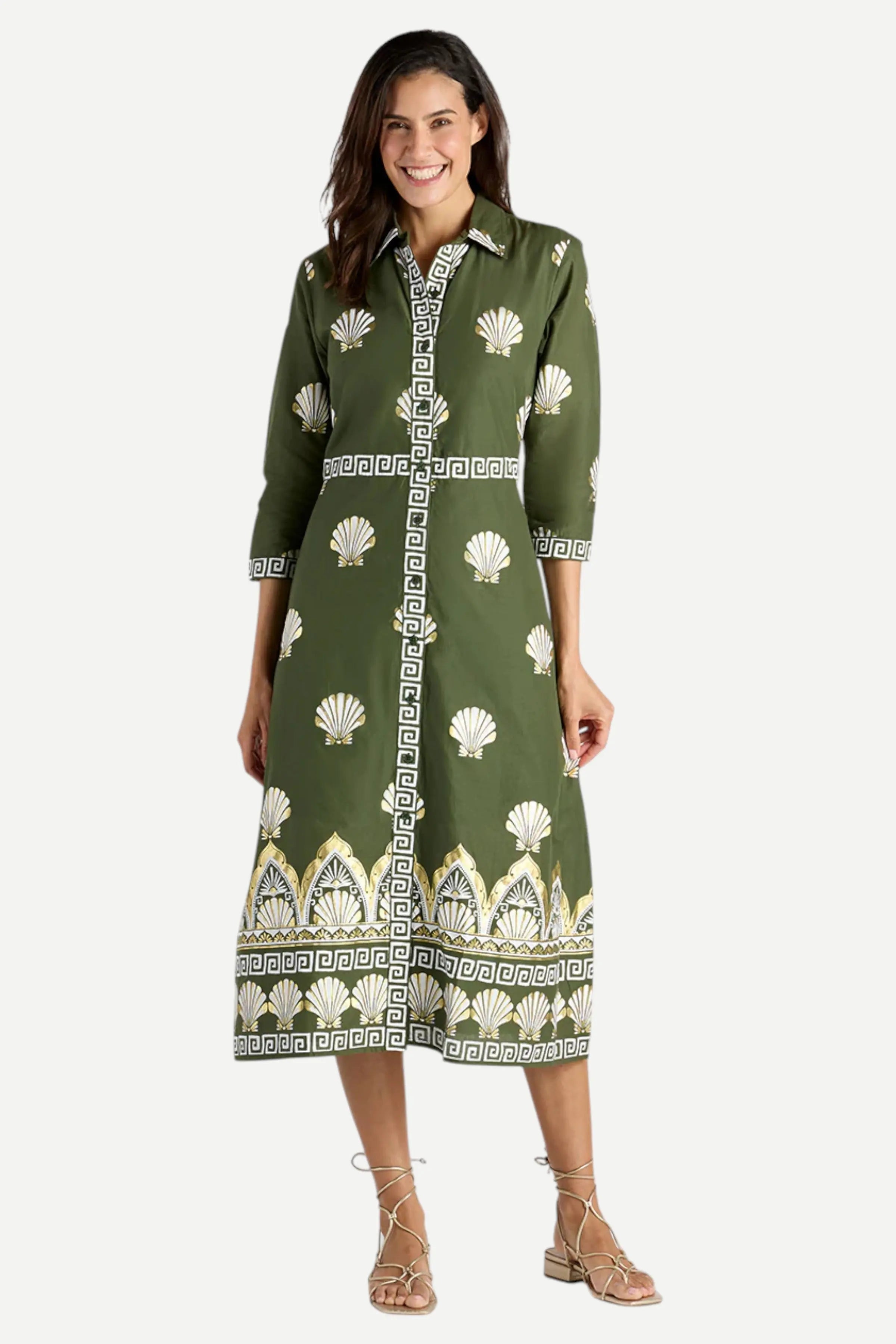 Minna Dress Cotton Voile in Gilded Shell Loden| Jude Connally S / Gilded Shell Loden