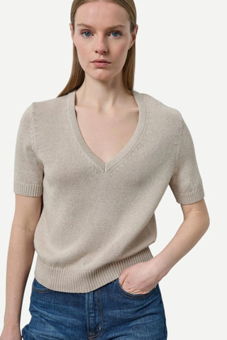 Lilla P Short Sleeve V-Neck Sparkle Sweater, Dove
