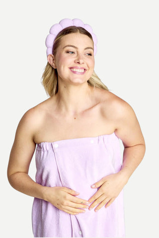 Two's Company Headband and Wrap Towel Set, Purple