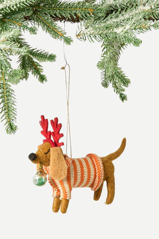 Twos Company, Deck The Paws Dog Christmas Ornament, Orange Sweater