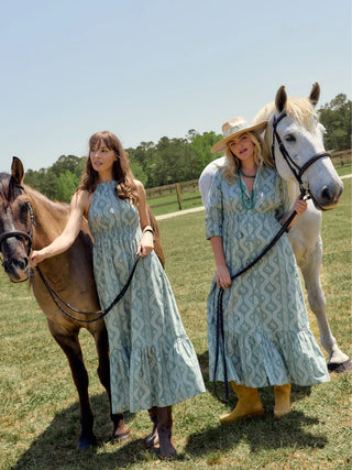 Beau & Ro Christie Dress, Virginia Stripe, Sage Green