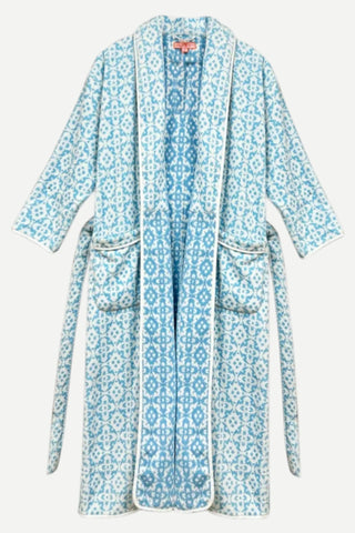 Brooks Ave Louise Velvet Jacquard Terry Bathrobe, Porto Blue Brooks Ave
