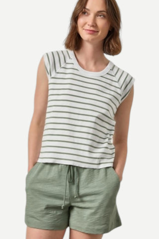 Lilla P Rib Stripe Short Sleeve Scoop Neck, Sage Stripe LILLA P
