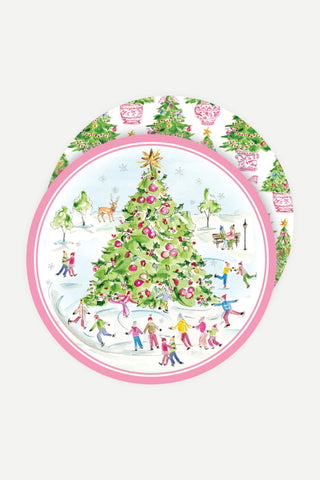 Rosanne Beck Collections Round Coaster, Handpainted Snow Village Ice Skating