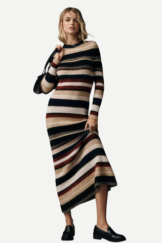 West Of. Myriam Sweater Ankle Dress, Yarn Dye Mohair Stripe
