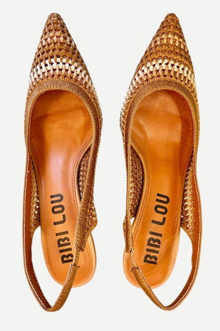 Lola Cruz Salones Slingback Pump Heel, Crocheted Tan