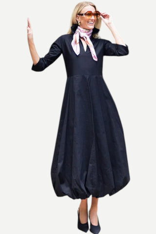 House of MBR Uptown Bubble Long Dress, Black