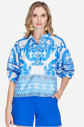 Jade Border Top, Blue Waves