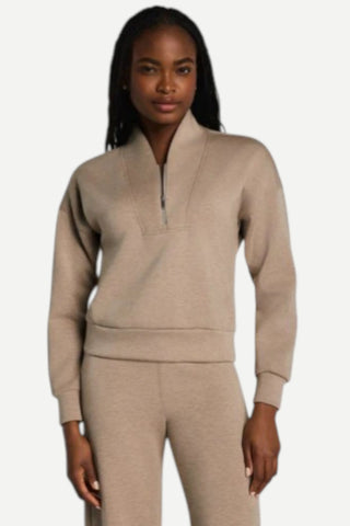 Spanx Shawl Collar Half Zip, Dune Heather SPANX