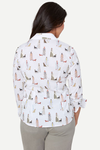 Renuar Dog Button Down Blouse, Creme