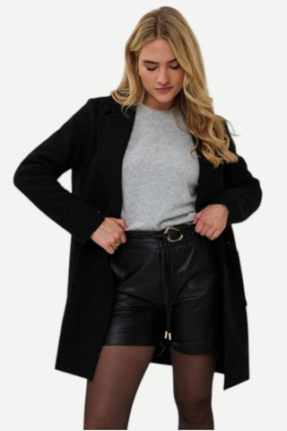 Esqualo Long Boucle Cardigan, Black