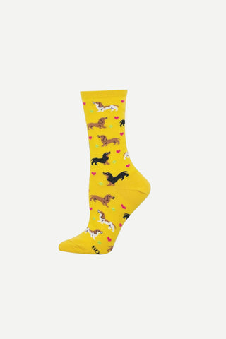 SockSmith Womens Sock, Doxie Love, Yellow 9-11
