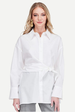 Jade Side Wrap Tie Tunic Blouse, White