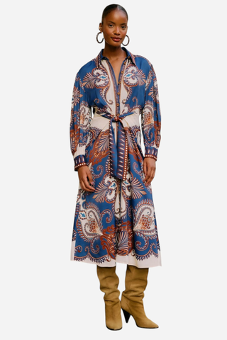 Farm Rio Midi Dress, Arabesque Scarf Blue