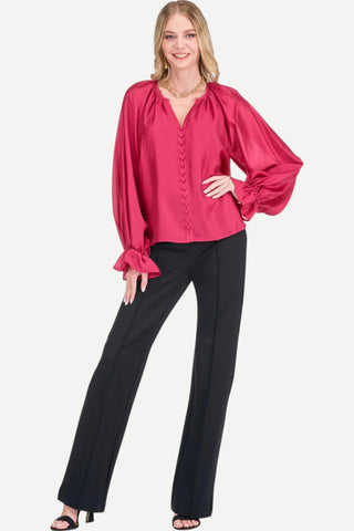 Jade Trimmed Peasant Top, Berry