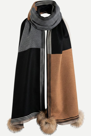 Mitchies Matchings Black Mix Color Block Scarf w/ Poms