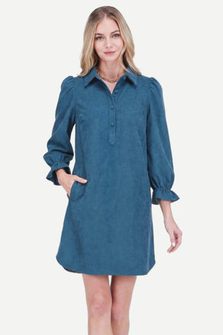 Joy Joy Placket Collar Dress, Peacock
