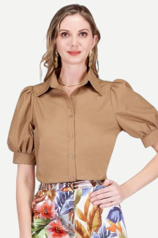 Jade Short Sleeve Blouse, Camel