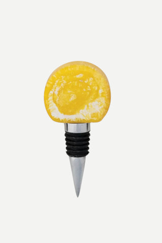 Creative Co-Op Aluminum & Marbled Resin Bottle Stopper, Yellow