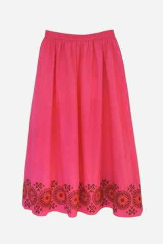 Brooks Ave Madelyn Midi Skirt, Pink Embroidered Brooks Ave