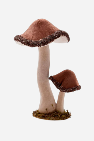 Two's Company Festive Forage Hand Crafted Mushroom Decor w/ Glass Beads Accent, Brown