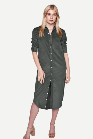 Emily Phillips Baby Cord Girlfriend Midi Dress, Green