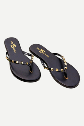 Yosi Samra Rivington Sandal, Black/Gold Yosi Samra