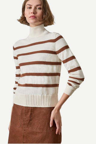 Lilla P Textured Stripe Turtleneck Sweater, Ivory Stripe