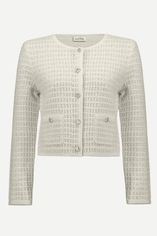 Joseph Ribkoff Sequined Sweater Knit Cardigan, Winter White/Gold