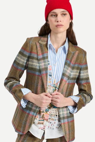 Vilagallo Heather Blazer, Brown Plaid