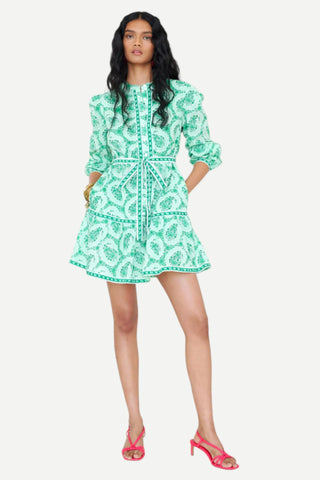 Banjanan Roma Dress, Green Paisley Copse Banjanan