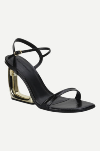 Bruno Menegatti Etna Heel, Black With Sculped Gold Heel