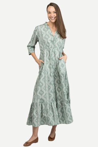 Beau & Ro Christie Dress, Virginia Stripe, Sage Green