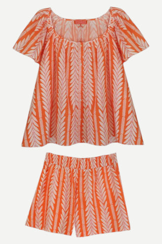 Brooks Ave Ivy Flutter Sleeve Pajama Set, Short, Frond Orange Brooks Ave