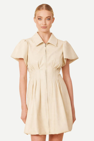 Dolce Cabo Vegan Leather Zip Bubble Dress, Bone
