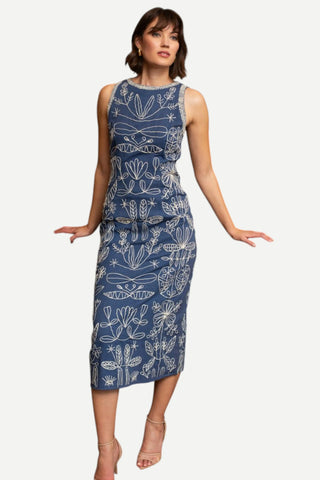 Anna Cate Vince Midi Dress, Navy Embroidery