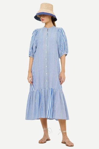 Oliphant Button Puff Midi Dress, Henley Blue Oliphant