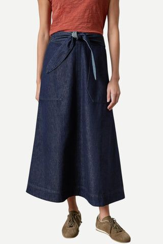 Lilla P Belted Pocket Front Skirt, Dark Wash Denim