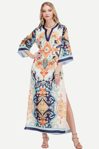 Jade Trimmed Maxi Dress, Azure Medallion