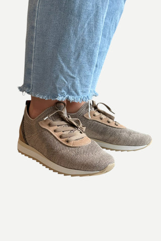 Softwaves Driver Dale Sneaker, Knit Lace Up Sahara