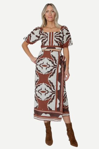West Of. Christine Wrap Skirt, Capucine Border Print