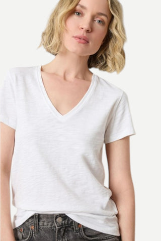 Lilla P V-Neck Short Sleeve Back Seam Tee, White
