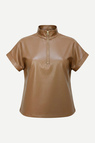 Dolce Cabo Vegan Leather Zip-Up Top, Caramel