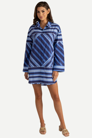 Thomas & Lourdes Parker Dress, Blue Geo Stripe Thomas & Lourdes