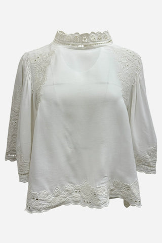 Farm Rio Palm Tree Embroidery Blouse, Off-White